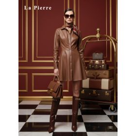 La Pierre Ravello camel bőr ruha